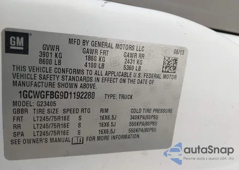 2013 Chevrolet Express 2500 Work Van из США, поврежденный, VIN 1GCWGFBG9D1192280